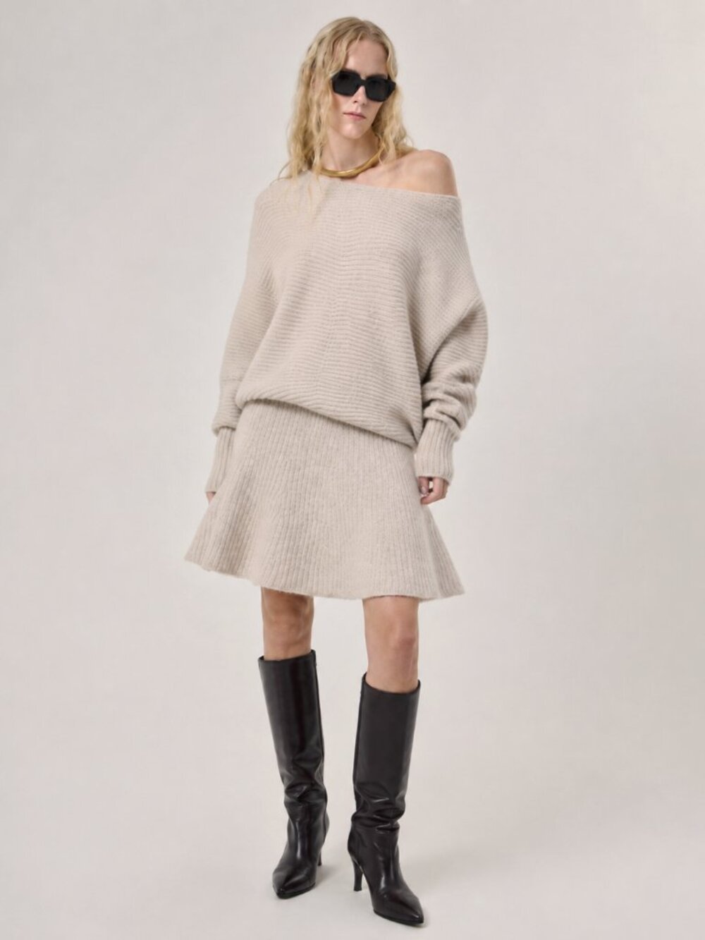 NWT Wool Yak Blend B.R. S Beige Ribbed Knit Sweater Dress Fall Winter Minimalist